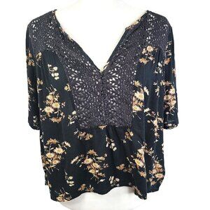 Ralph Lauren Denim & Supply Black Floral Peasant Crochet Boxy Boho Top